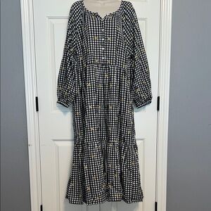 Black and White Gingham Dress with Yellow Accents